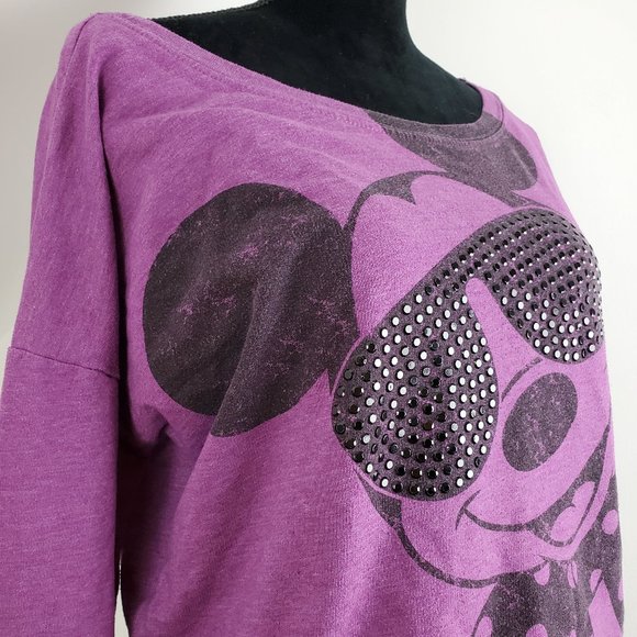 Disney Cool Sunglasses Mickey Mouse Cropped Purple Sweater - Picture 3 of 5